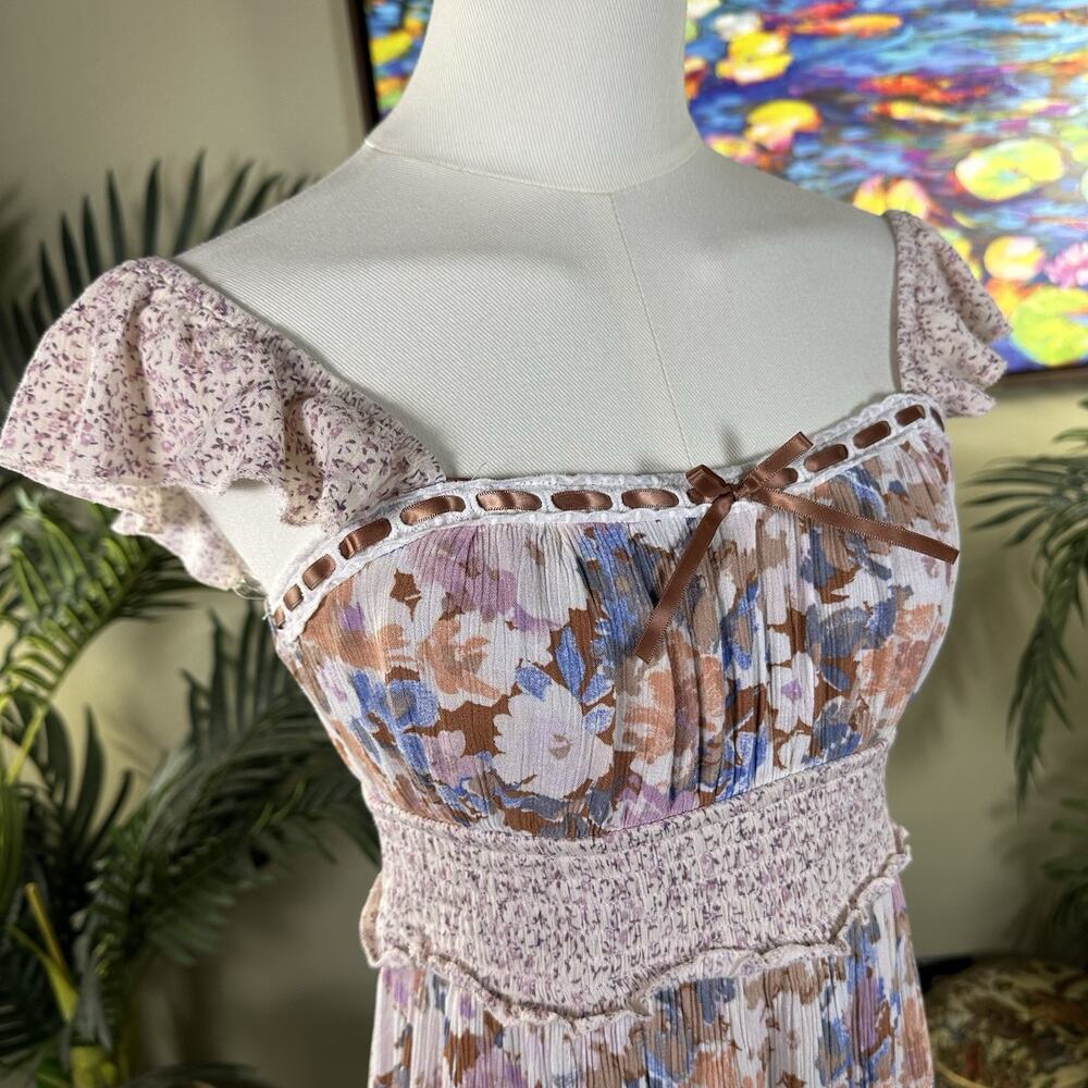 Inspired Heart Women M Boho Prairie Country Tiered smocked lined dress